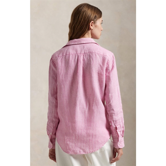 Polo Ralph Lauren Classic Fit Striped Linen Skjorte, Pink/White